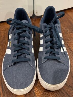 adidas Men’s Navy Casual Sneakers with White Stripes